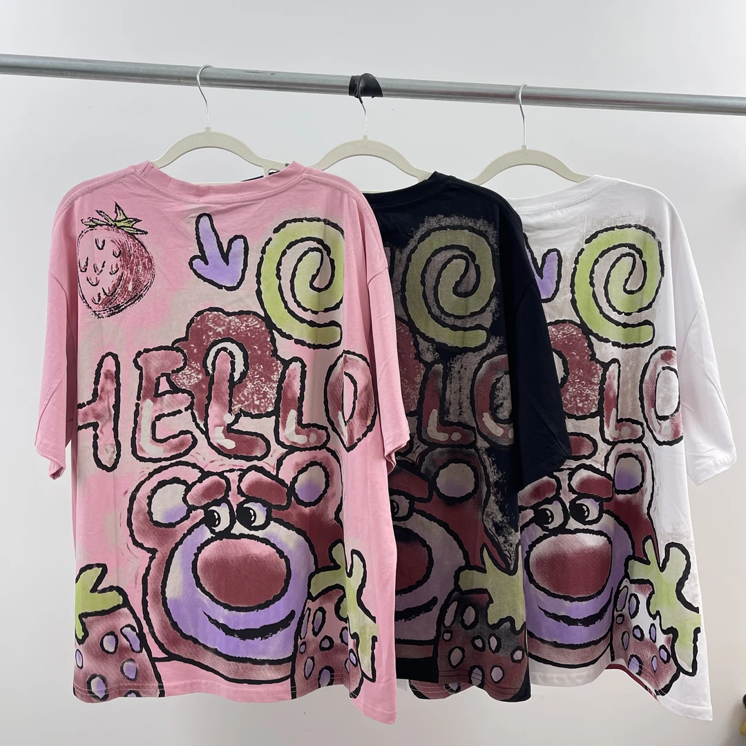 新款夏季时尚宽松大版重工洋气短袖t恤潮牌(部分无吊牌介意勿拍)