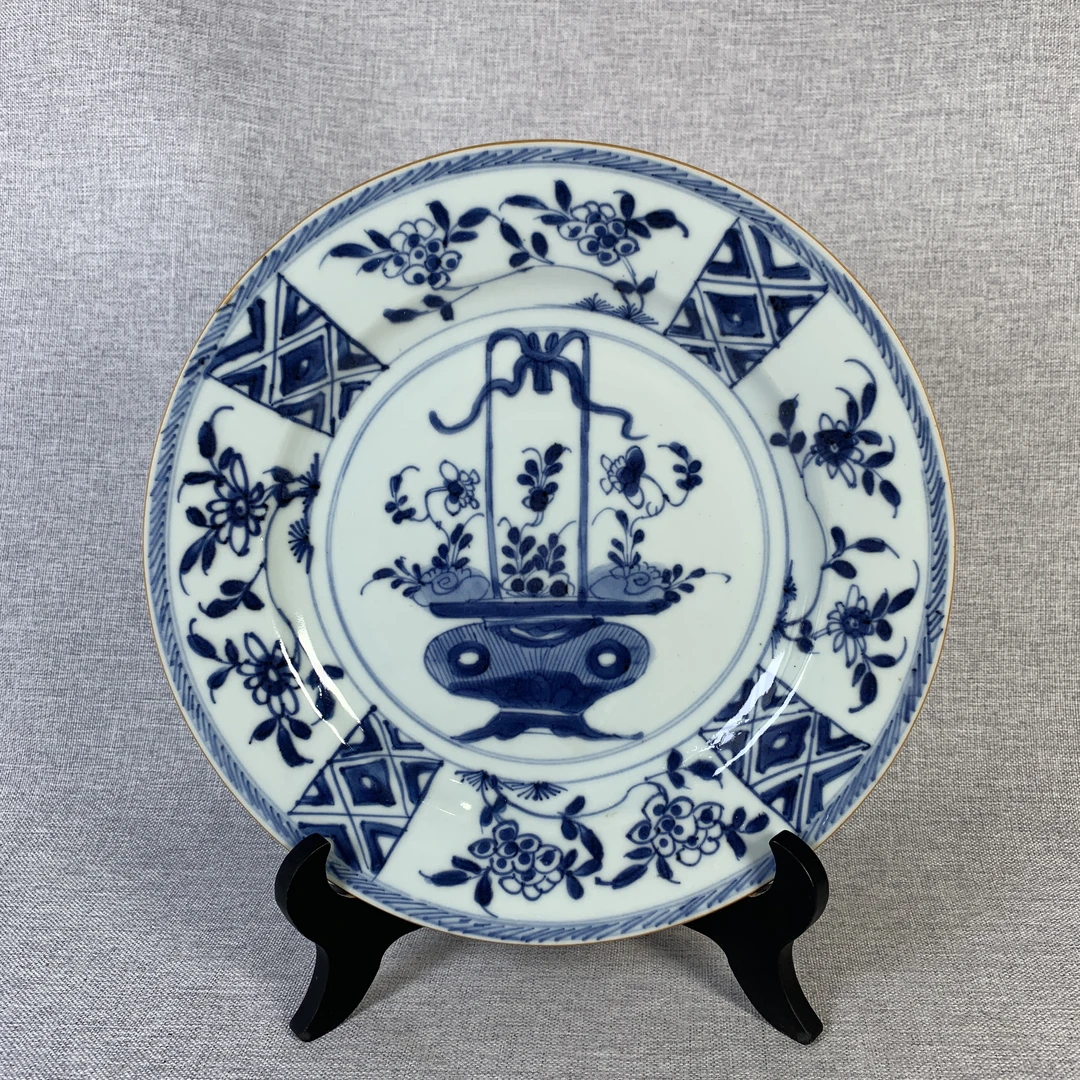 清代 清代青花提篮花卉盘古瓷器国营镇江市文物商店库出3068291