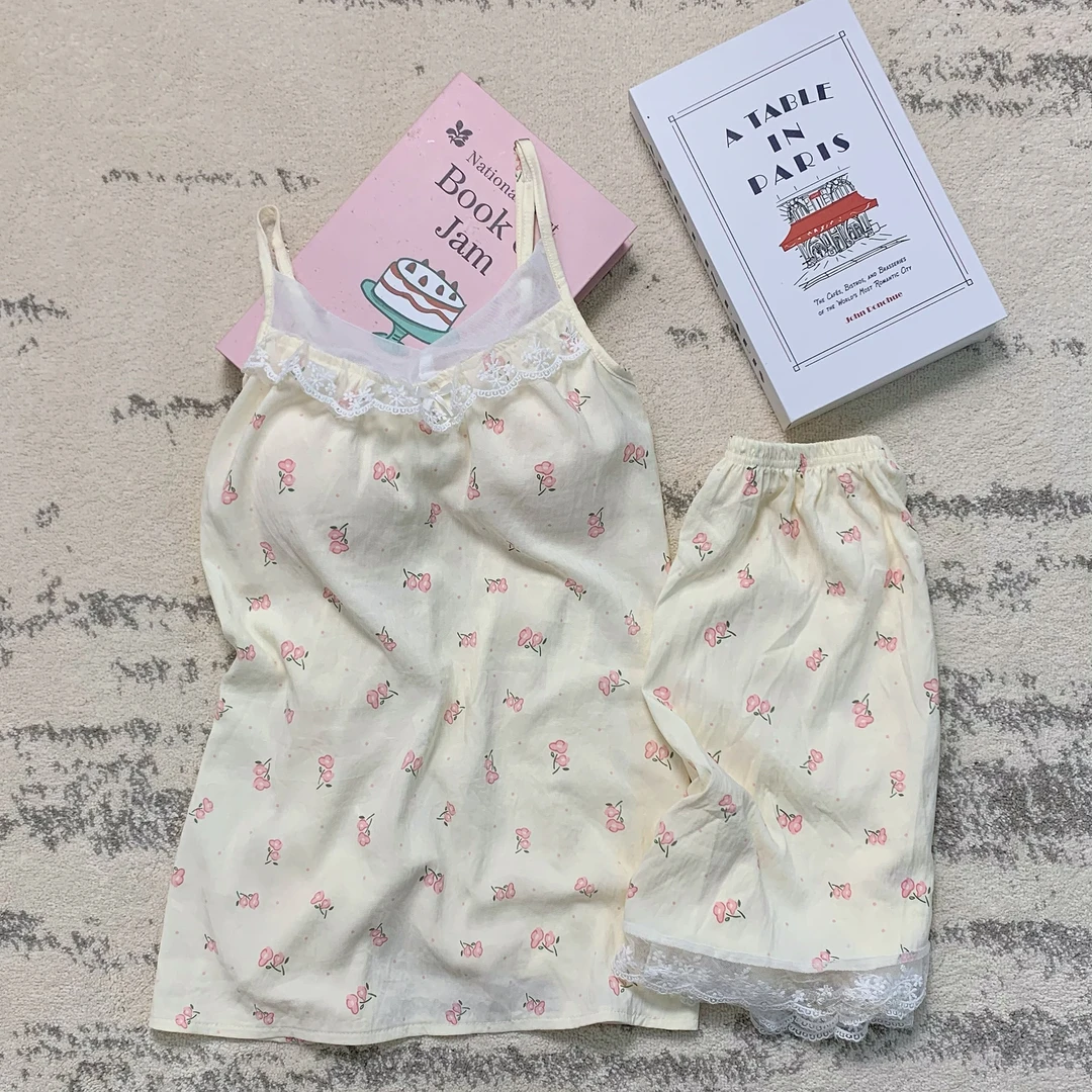 带胸垫一体式吊带睡衣女款夏季2025新款甜美花朵云朵棉夏天家居服