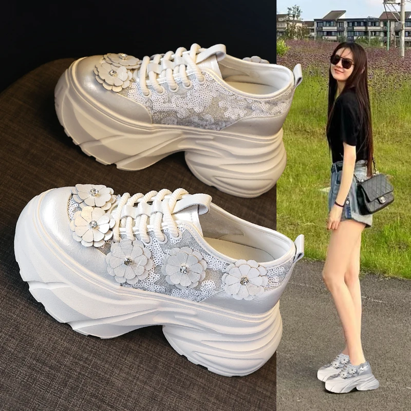 8307-2厚底内增高时尚老爹鞋女2025年春季新款网面透气运动休闲鞋