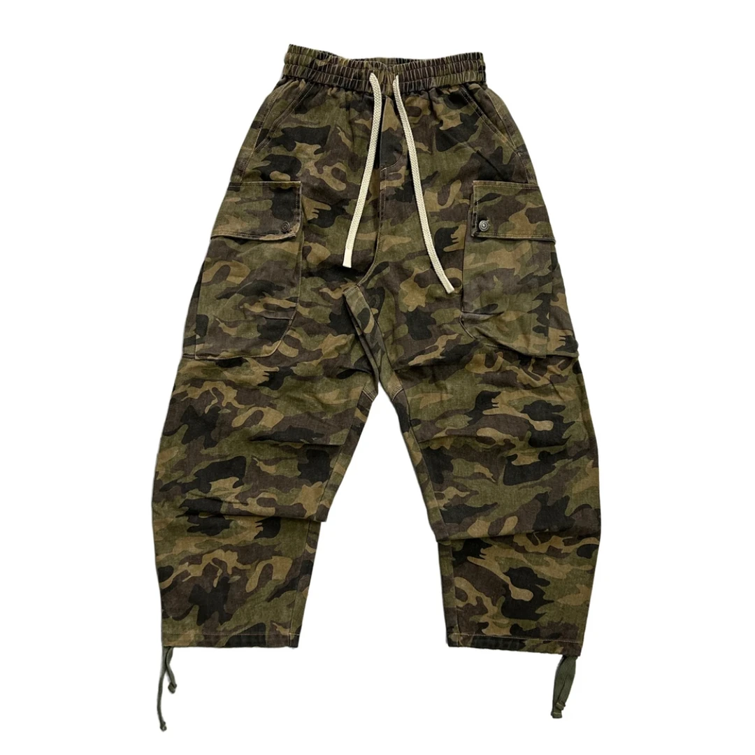 2025男士秋季新款复古风迷彩百搭休闲裤直筒流浪丹宁风工装裤痞帅