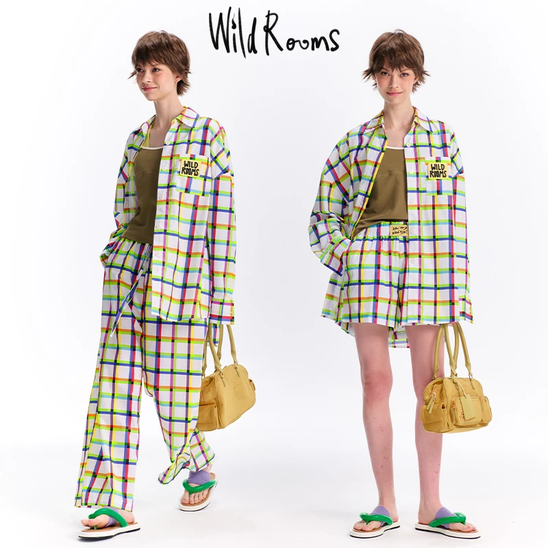 WildRooms夏季格子家居服睡衣套装女全棉新款宽松可外穿