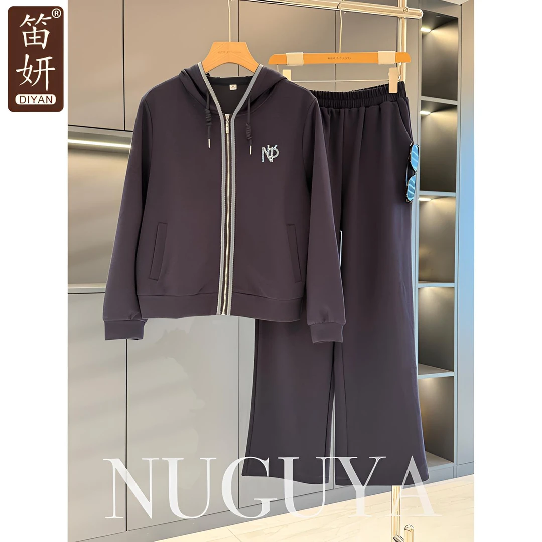 时尚休闲妈妈装套装女开衫卫衣秋装新款上衣洋气百搭中老年两件套