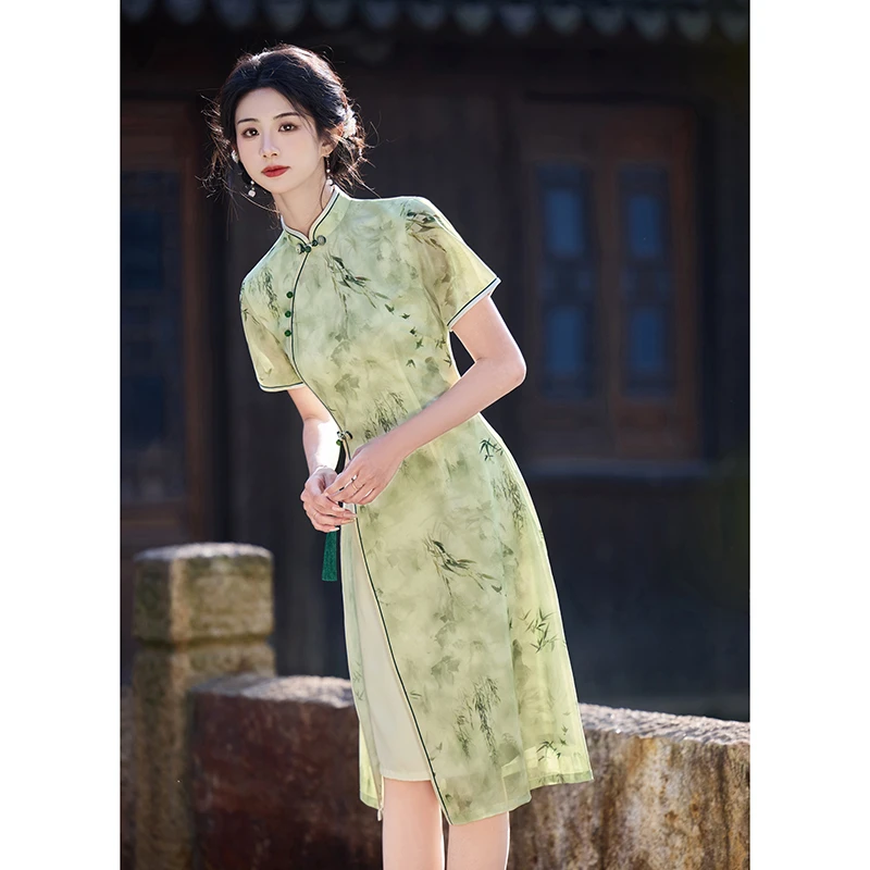 7027奥黛旗袍2025新款夏年轻款气质高端改良老上海风日常可穿显瘦