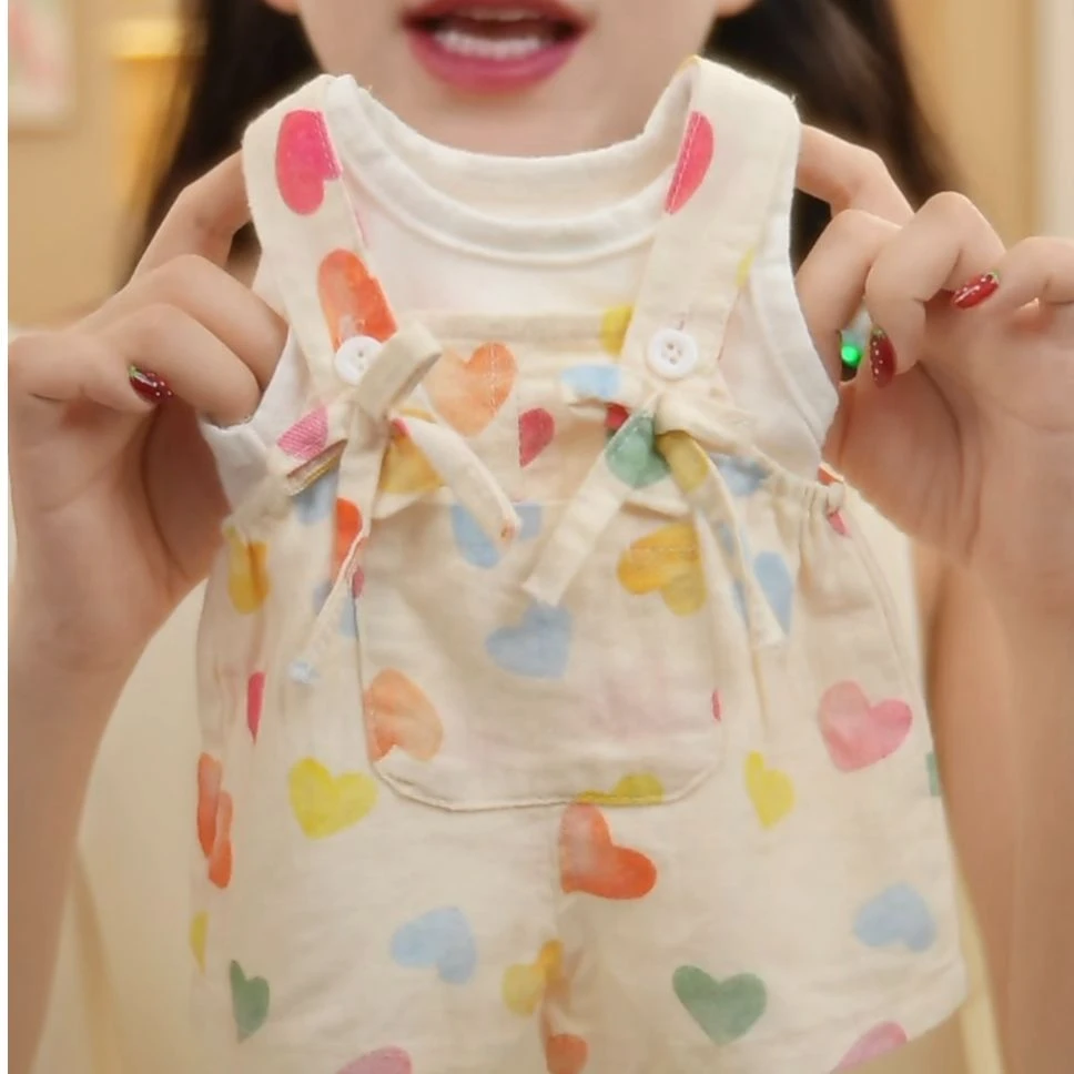 女童夏季女宝夏季爱心吊带背带裤甜美可爱清新外出套装