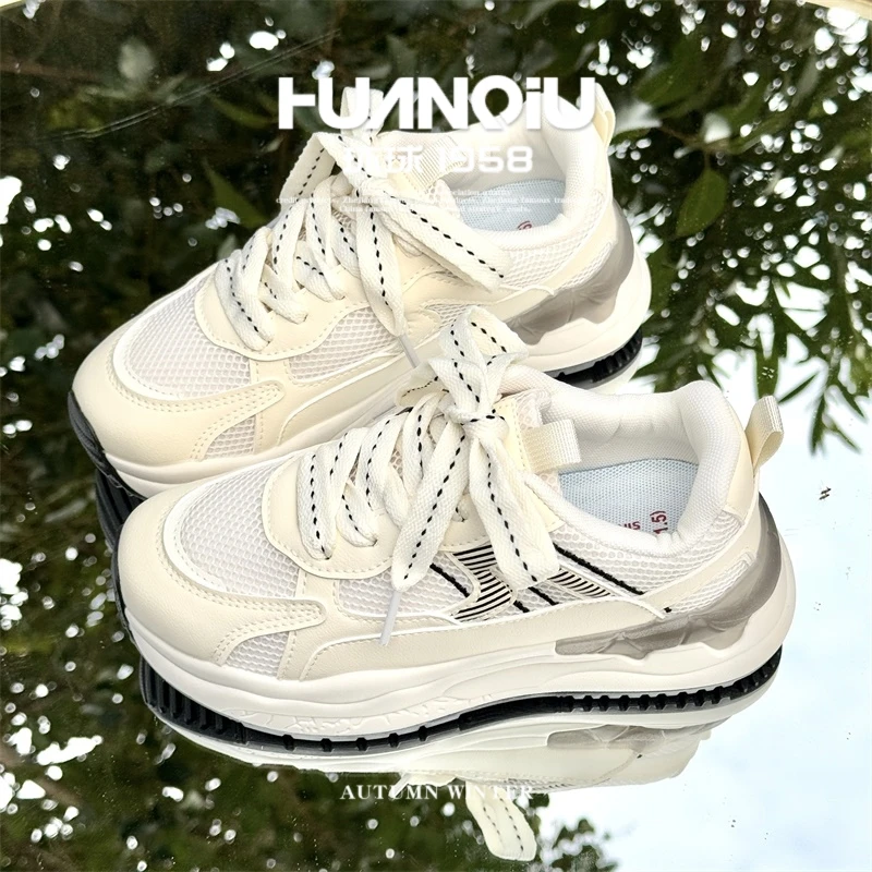 HUANQIU/环球厚底高颜值网面透气老爹鞋女鞋2025夏季新款老爹鞋女