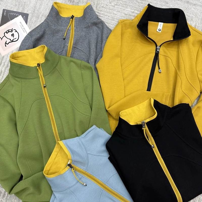 纯色拉链打底女士长袖上衣春季新品时尚百搭修身显瘦运动立领