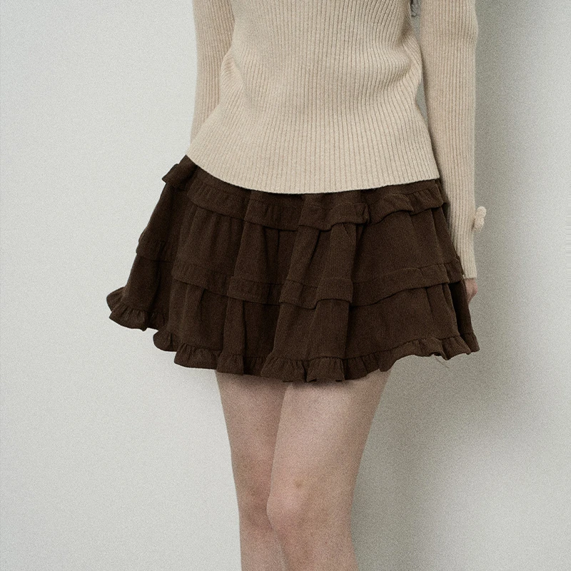 XiANJiE|金“榛果拿铁”休闲短款a字蓬蓬蛋糕半身裙女韩系