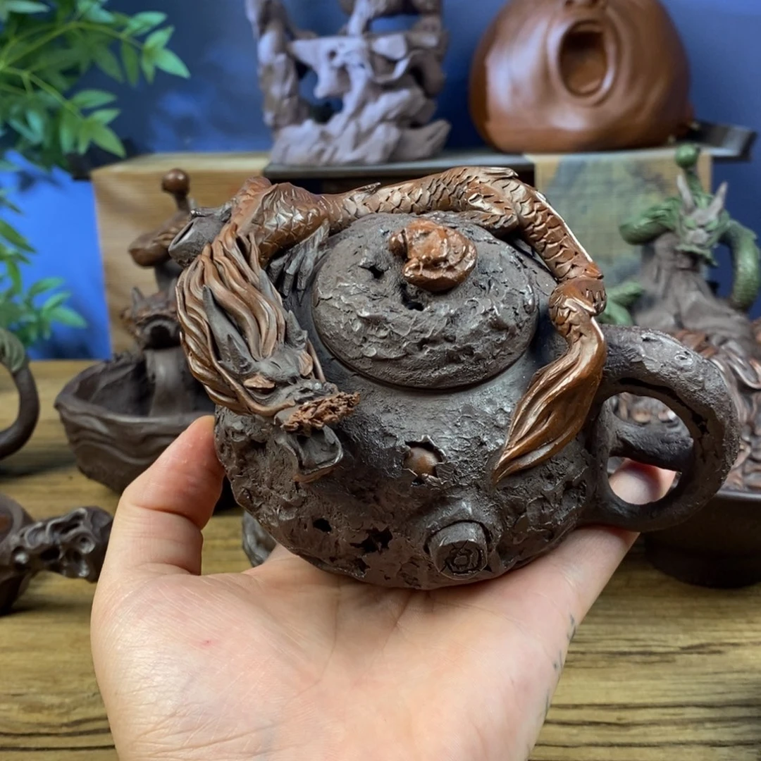 灰***白茶壶紫砂紫砂 龙壶