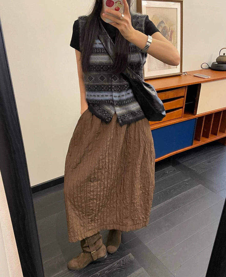 FUJIA STYLE新款气质休闲百搭时尚打褶简约半身裙Q5022