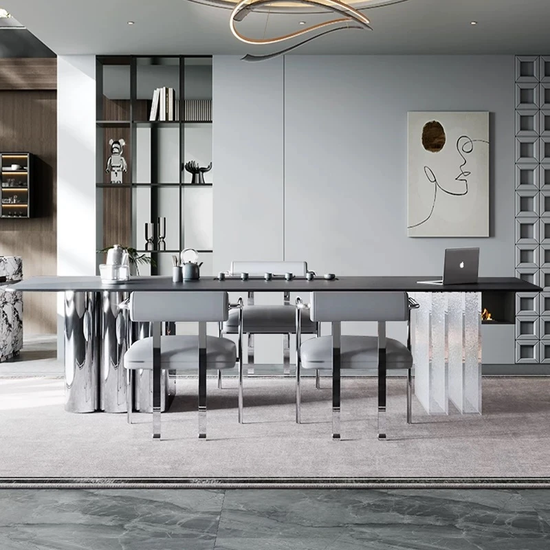 意式轻奢茶桌椅组合现代简约别墅设计师高级感亚克力悬浮茶台