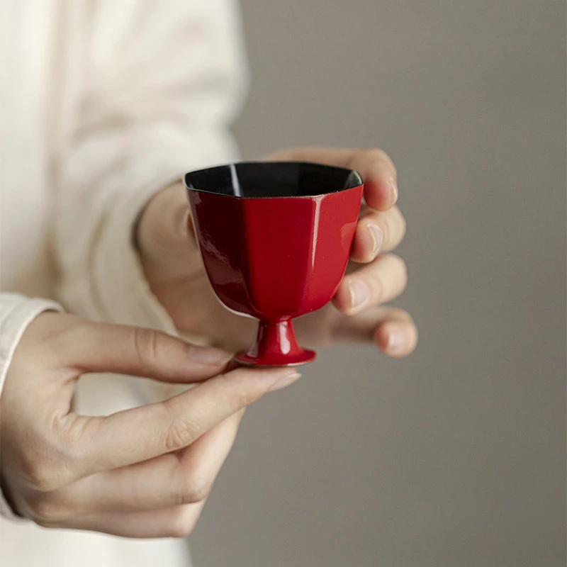 当代 故宫红陶瓷高足茶杯品茗杯国风瓷器主人杯酒杯高脚单杯茶器