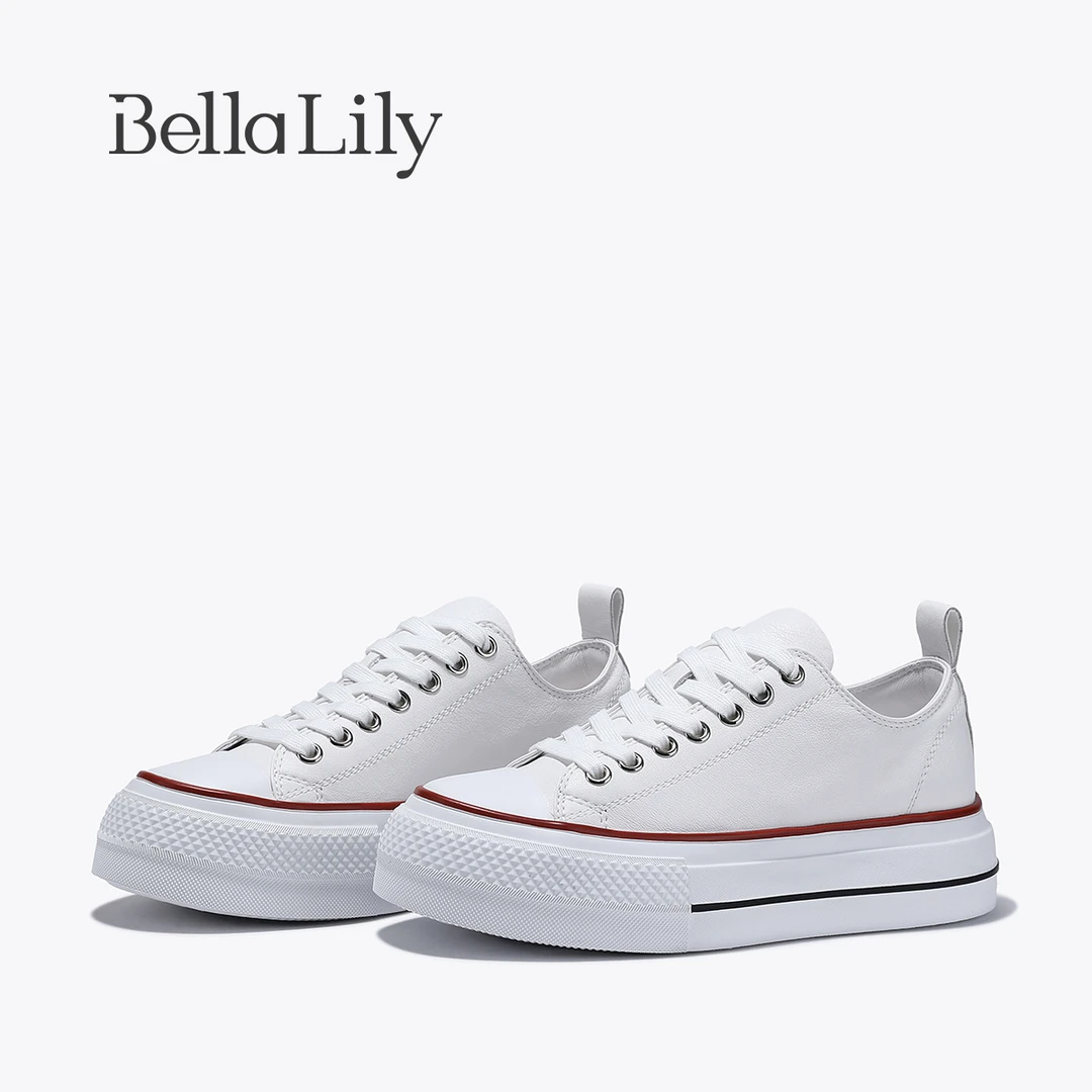BellaLily2025夏季新款学院风小白鞋女时尚百搭厚底低帮休闲鞋子