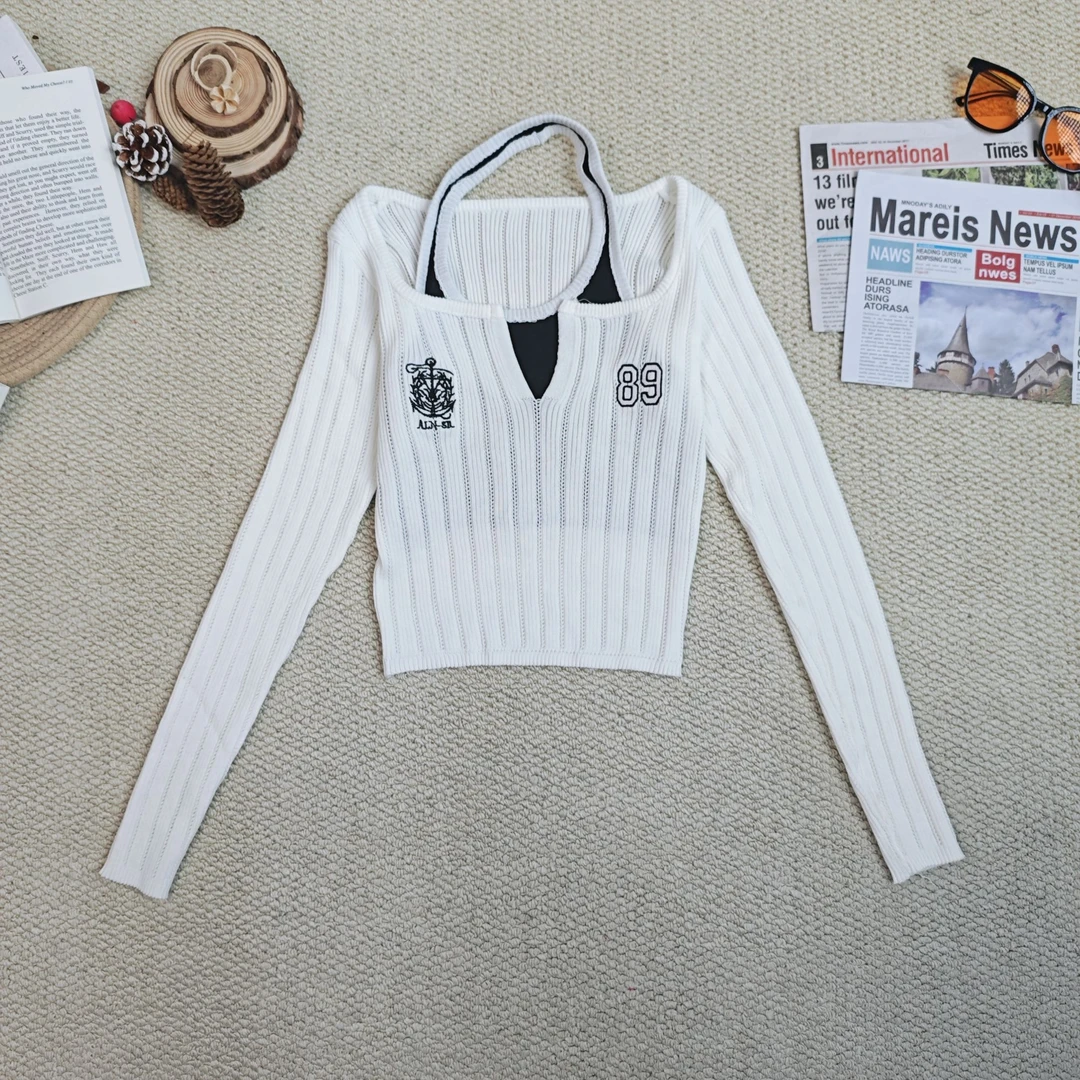 2025春季新款时尚休闲纯色假两件毛衣针织长袖9736