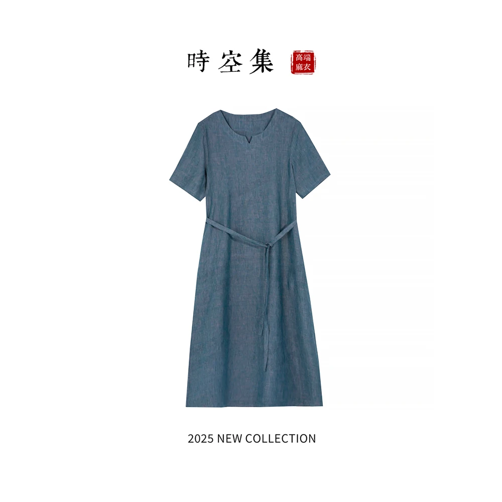 100%亚麻0017时空集秋季新款女装连衣裙色织休闲复古宽松连衣裙女