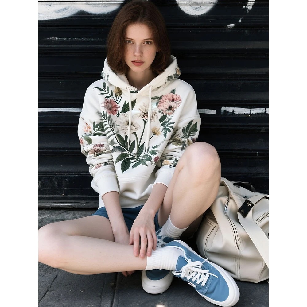 2025年秋新款时尚气质高级感百搭连帽宽松上衣女休闲连帽长袖卫衣