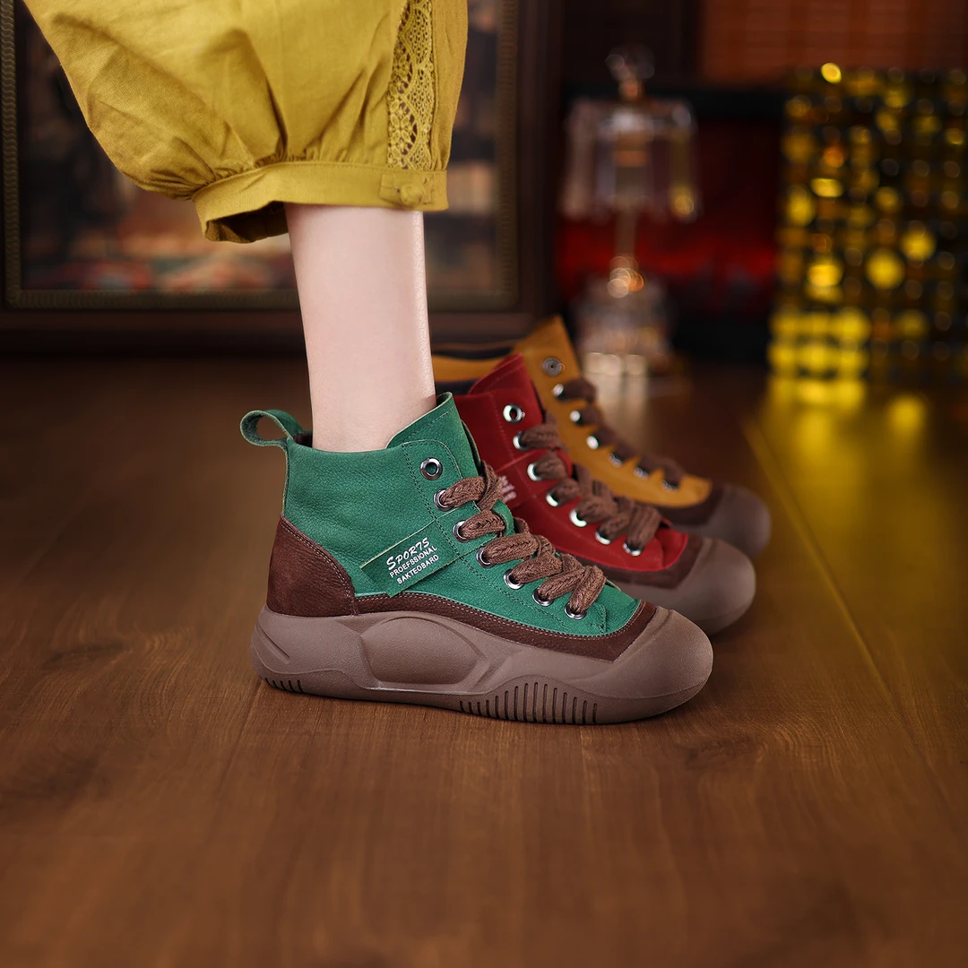 千之恋断码现货增高4CM2025春夏复古高能感厚底高帮真皮女鞋2960