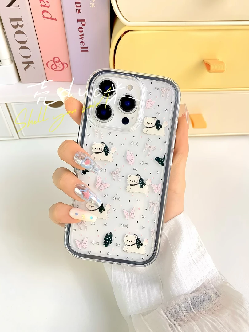 6号【黑波点白猫】适用苹果16promax手机壳iphone15/13/14/12/11