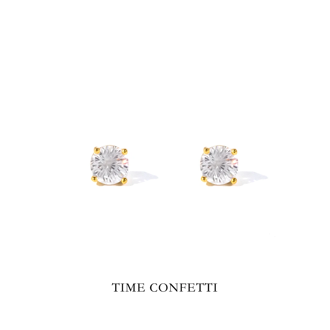 黄铜耳饰 镀K金【孙二娘】精致简约气质通勤四爪镶耳钉TC 10573