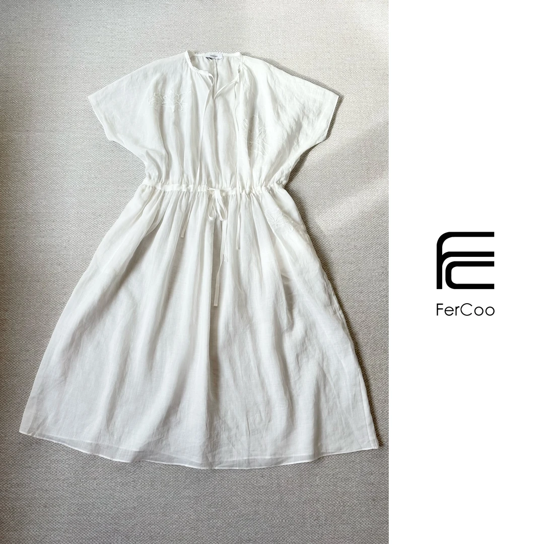 仙女气质定制网纱贴花刺绣亚麻连衣裙短袖连衣裙两件套