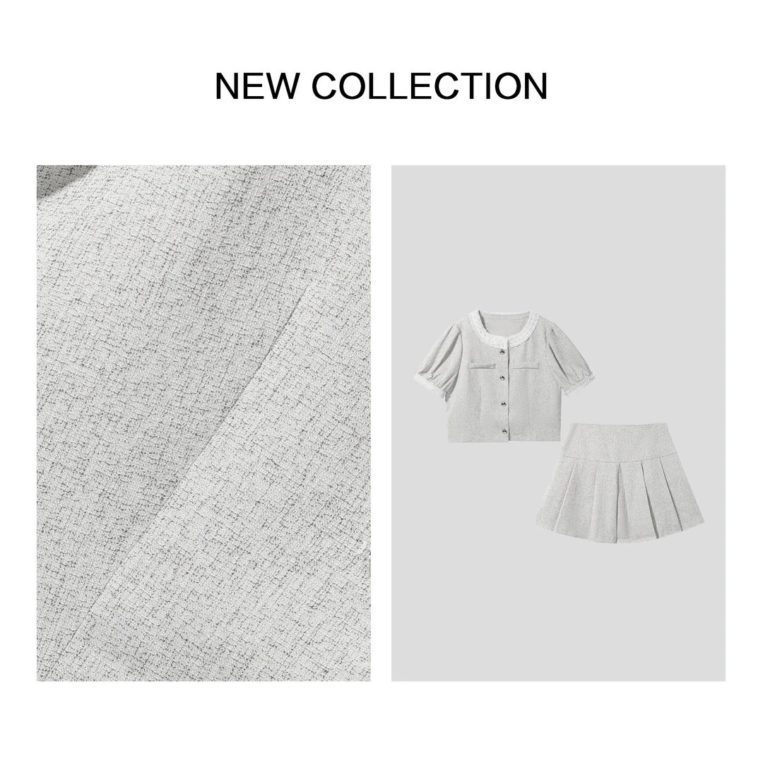 【龙哥专属】D3F28076  浅灰色褶皱短裙套装 3844