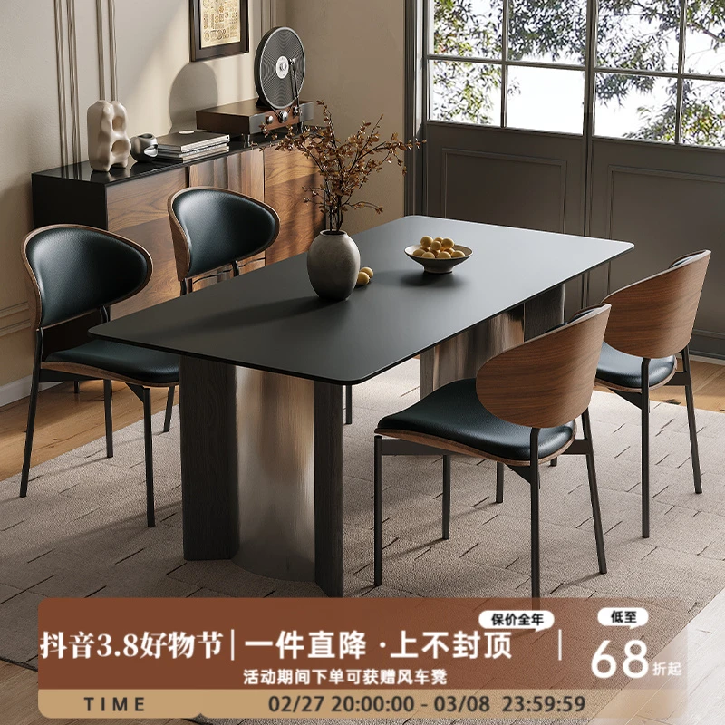 旺掌柜圆形意式餐桌意式极简多功能餐桌长方形客厅餐台饭桌子餐椅