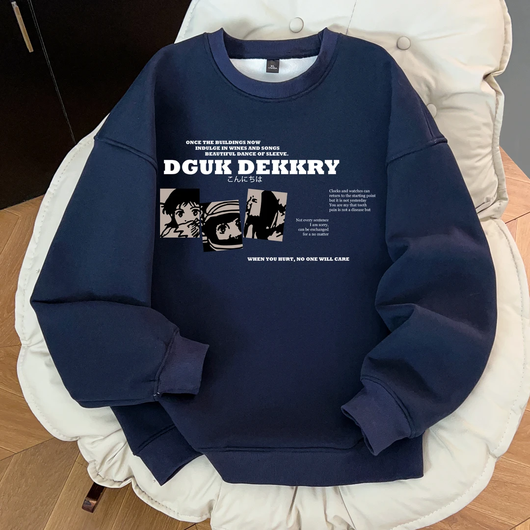 美式潮牌字母印花加绒加厚重磅卫衣男女百搭秋冬宽松圆领套头上衣