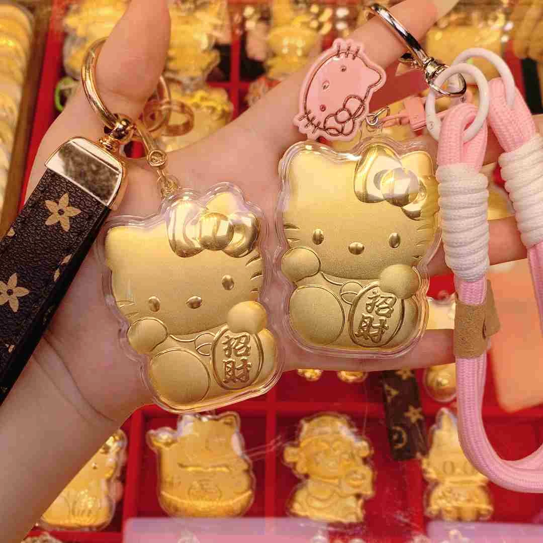 双面带字KT猫挂件钥匙扣 可爱卡通金片手机包挂件 情人节生日礼物