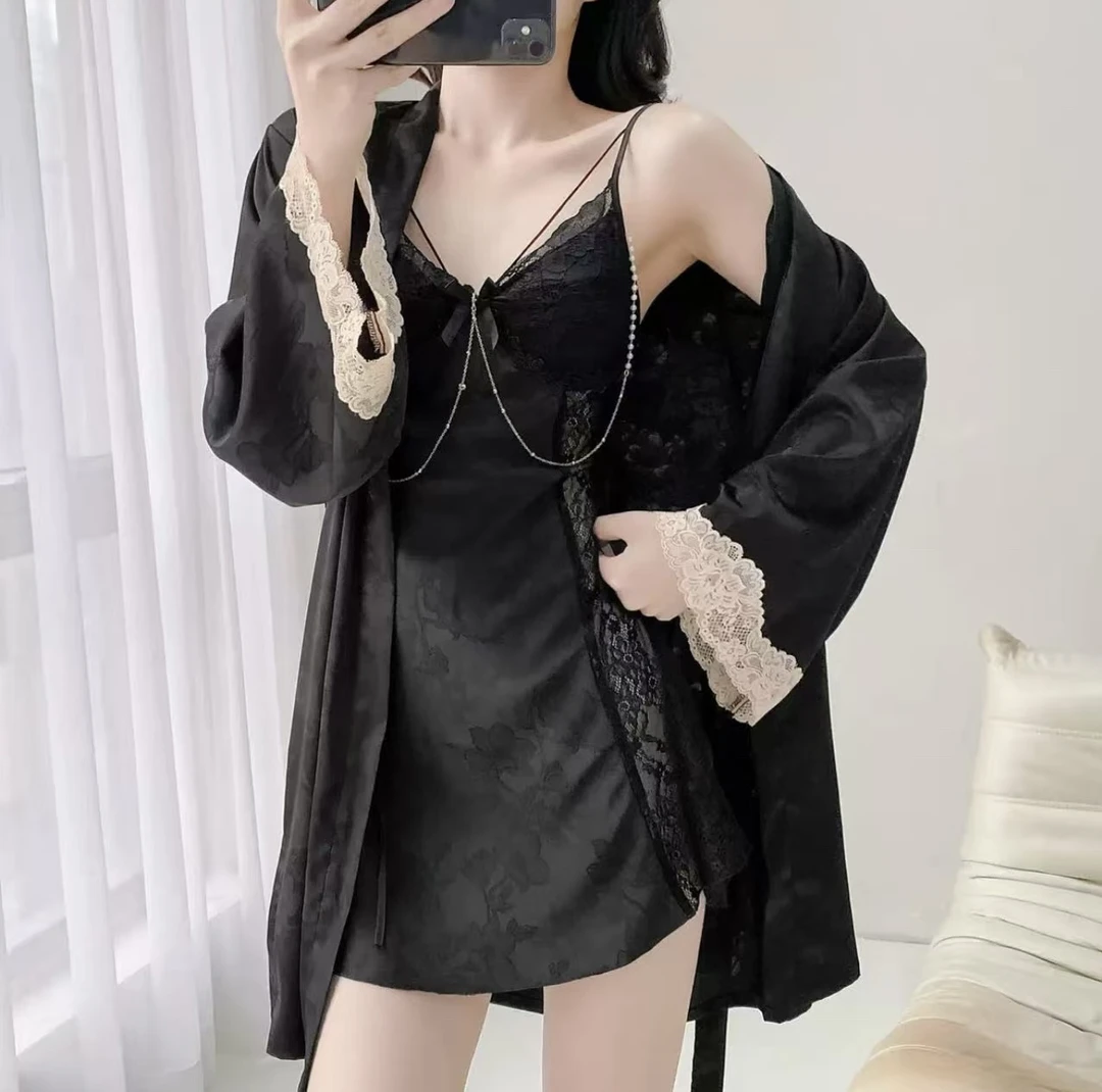 【雾纱缈缈.黑色】夏季新款蕾丝性感高级感美背吊带裙女士睡衣