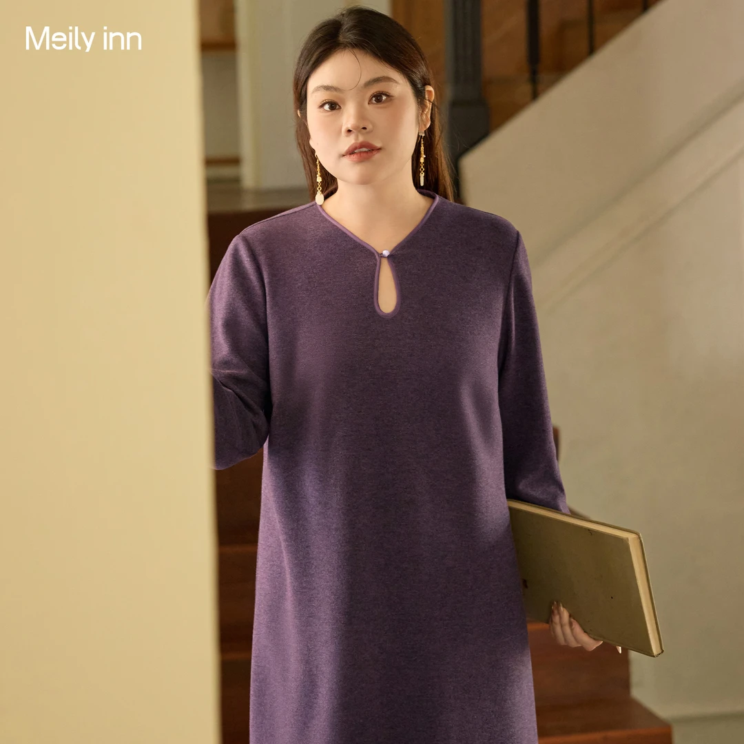 【巴黎绒羊毛】美丽客栈大码女装2025冬新款胖mm侧开叉针织连衣裙