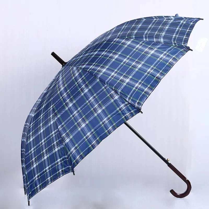 景湖有胶半自动大号格子雨伞（银胶款）