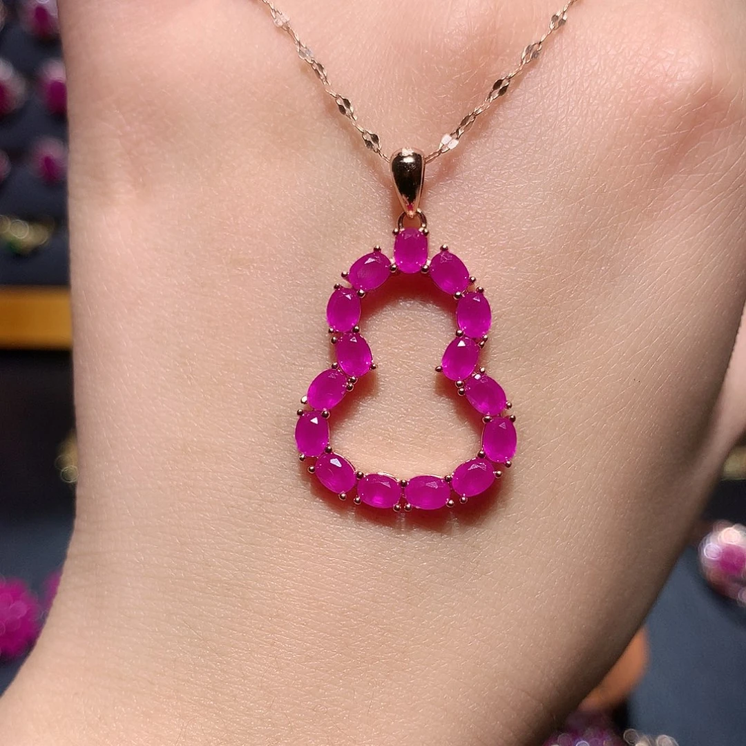 红宝石吊坠(赠链)银S925镶嵌