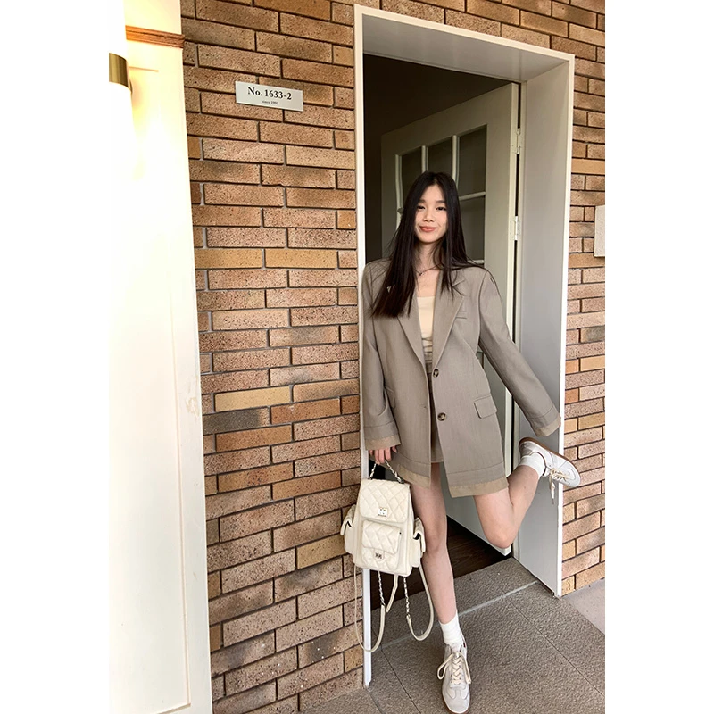 王少女的店【现】豆绿灰色中长款宽松西装春季韩版外套 A29703S51