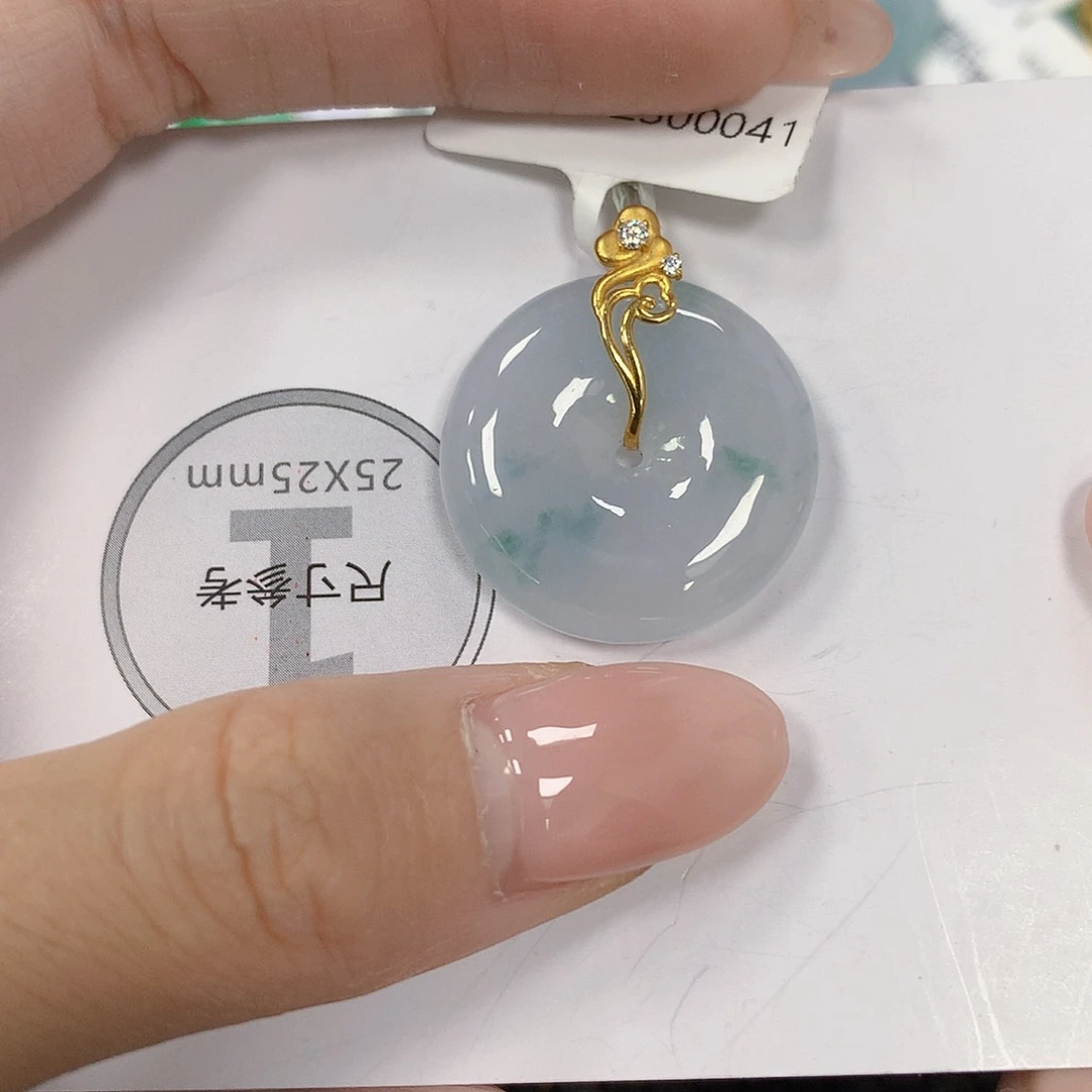 翡翠18K金镶嵌颈饰天然翡翠a货 百元以上9米证书费自理