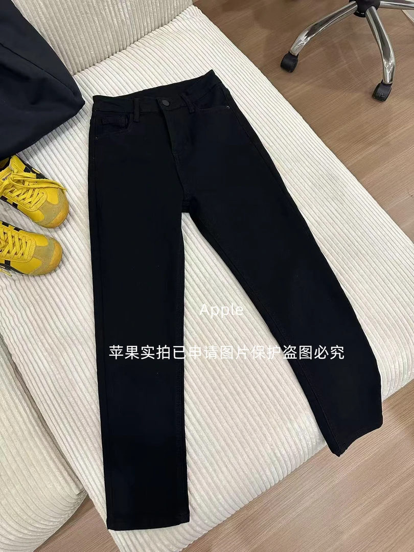 【苹果推荐】夏季新款百搭时尚黑色修身弹力烟管裤九分裤