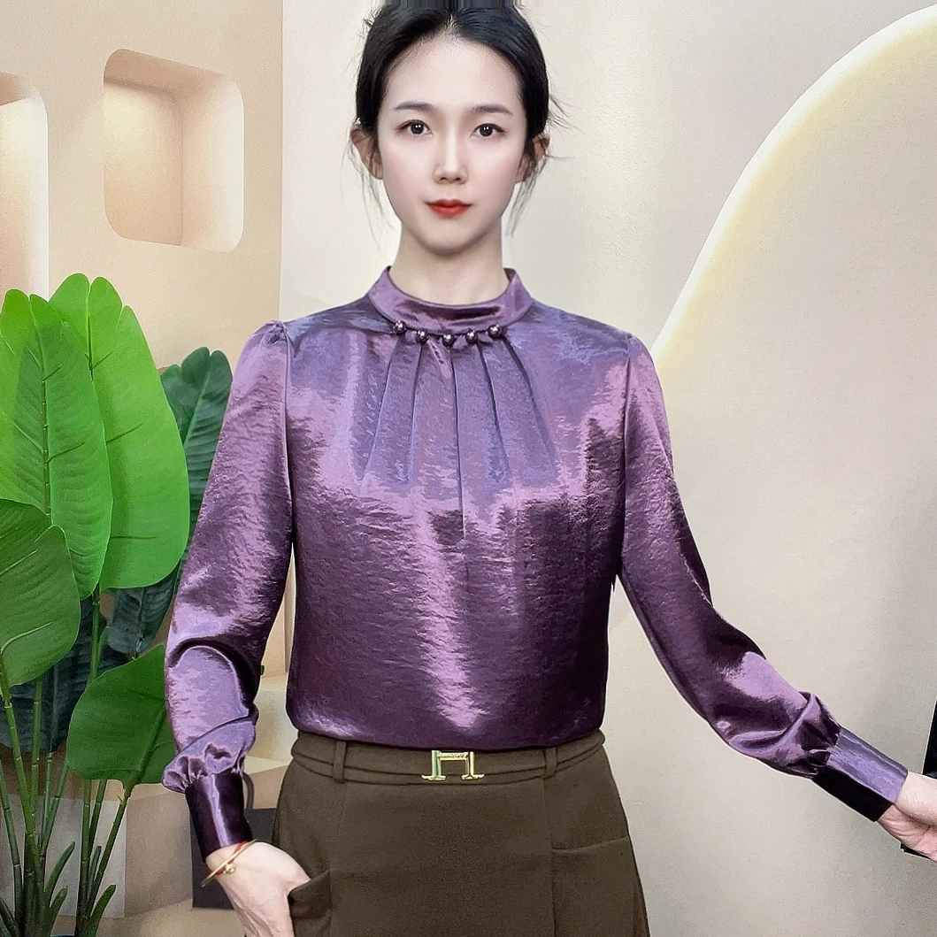 春季新款衬衫女纯色上衣设计感时尚百搭长袖减龄衬衣女