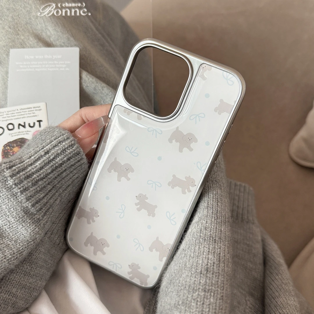 可爱灰泰迪适用苹果17/16promax手机壳iphone1514银边滴胶保护套