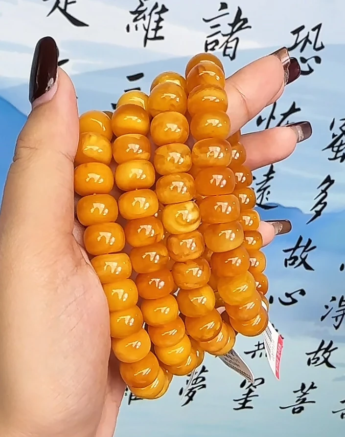 【齐福珠宝】10mm天然琥珀蜜蜡高桩老型手串（多样性发其一）