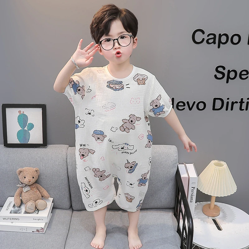 婴儿睡袋夏季薄春夏分腿防踢被纯棉双层纱布宝宝棉纱空调睡衣短袖