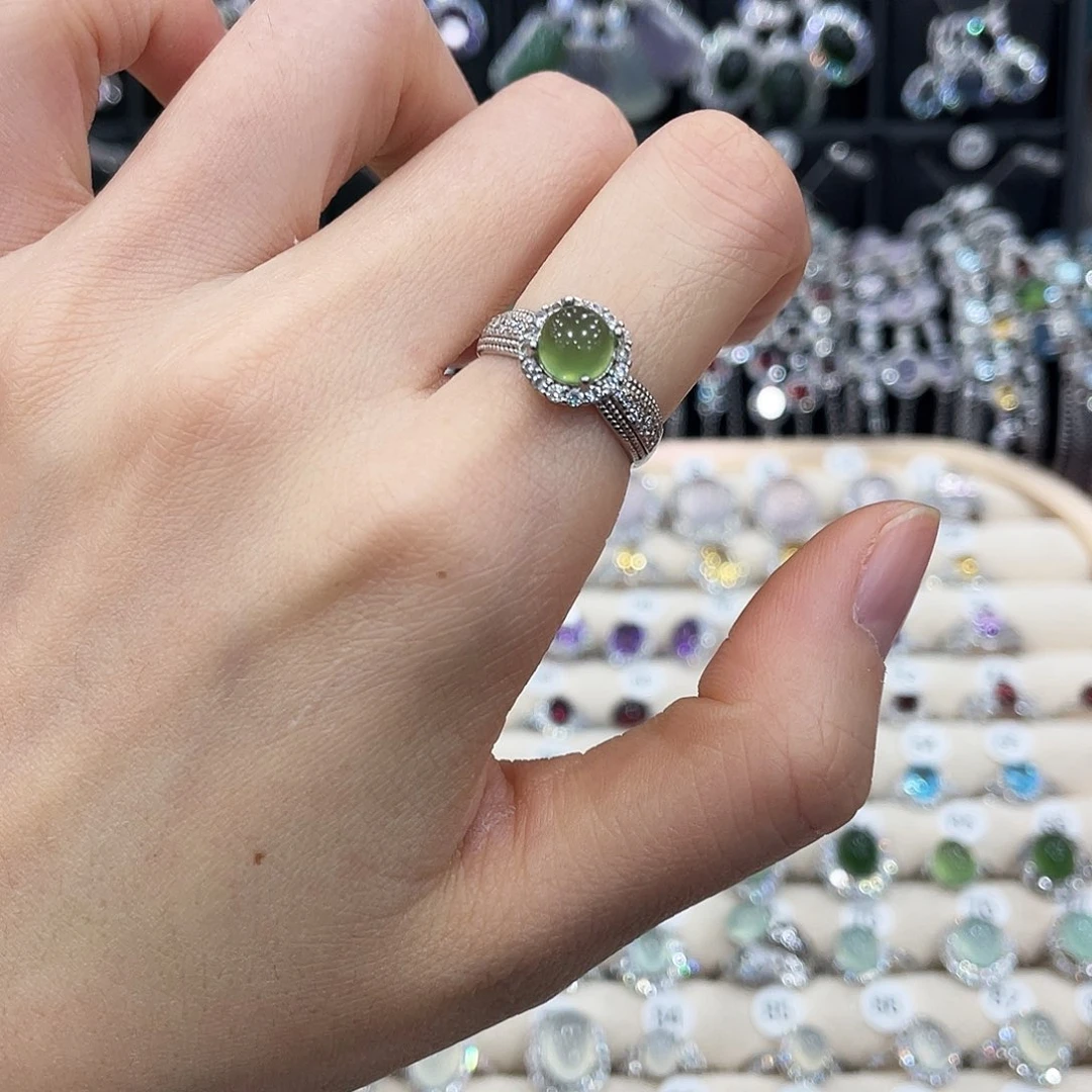 蛇纹石玉银S925镶嵌戒指戒指