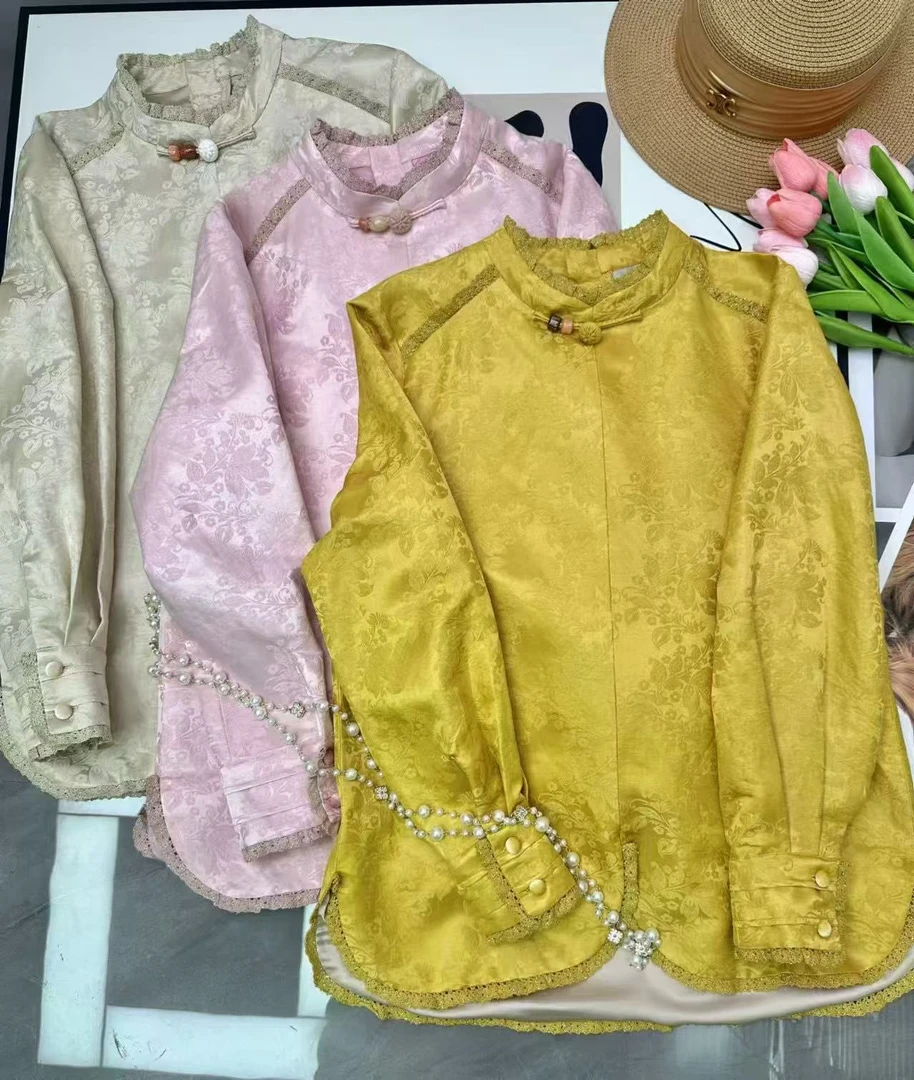 陈诺服饰——2025新款国潮老钱风半高领国风提花中式衬衫#662