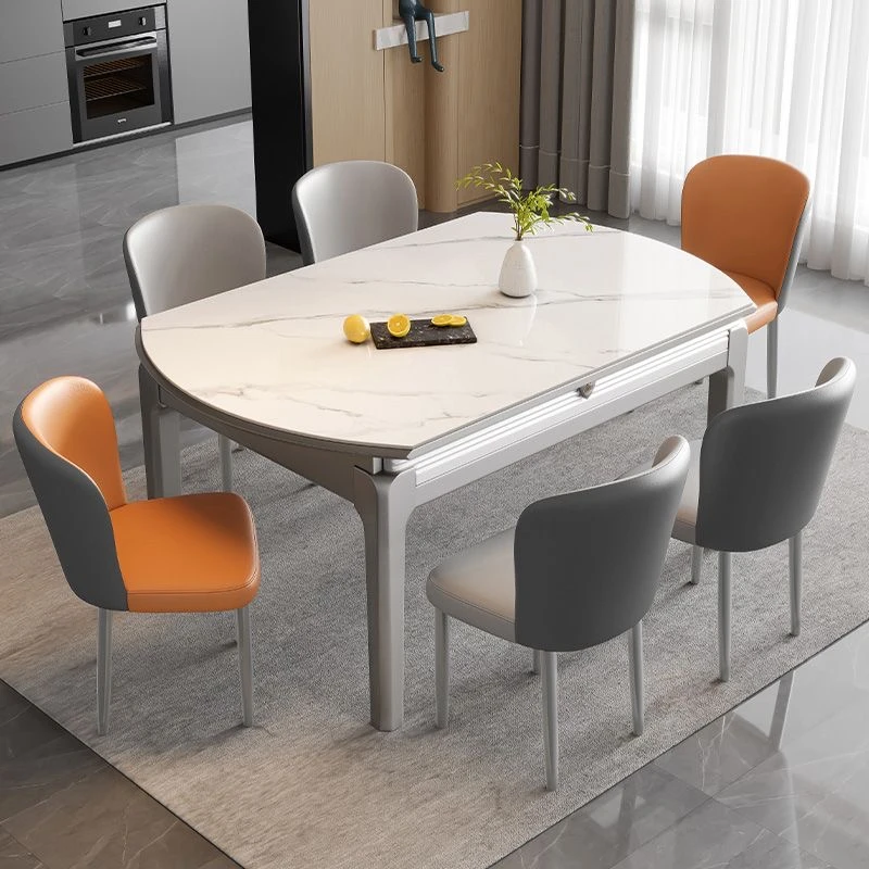 新款简约轻奢家用岩板餐桌现代方圆两用可伸缩实木岩板餐桌吃饭桌