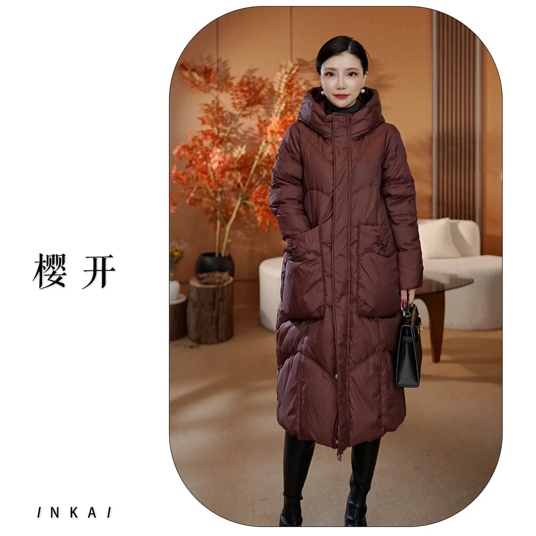 樱开（8838）复古盘扣白鸭绒连帽羽绒显瘦宽松加厚气质外套羽绒服A