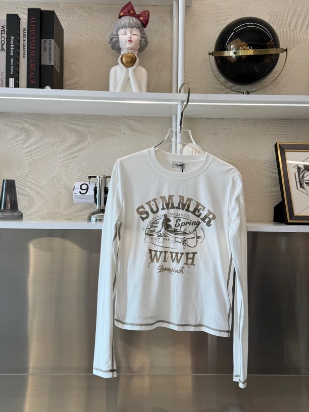 WIWH上衣｜纯棉简约百搭字母印花短款T恤1E329