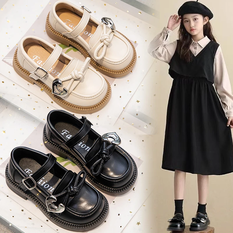 女童小皮鞋2025秋季新款英伦风爱心中大童软底百搭超软公主鞋春秋