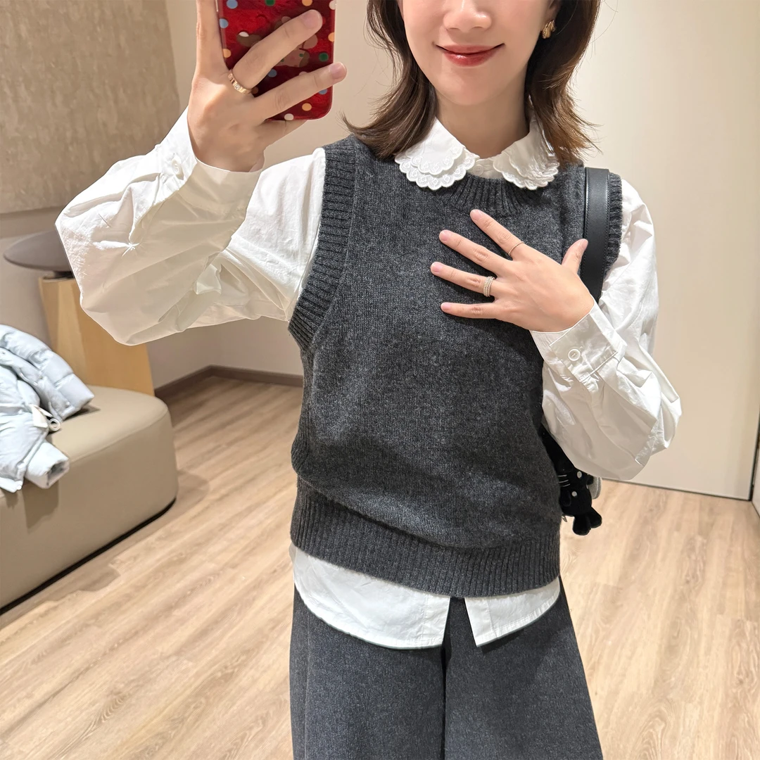 靓小靓双层翻领好版型白衬衫 法式气质新年叠穿高织高密百棉衬衫