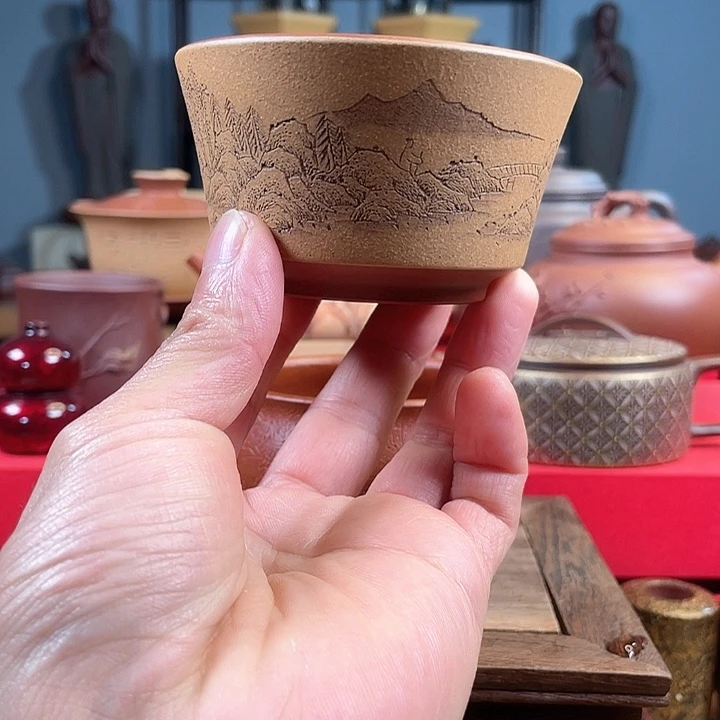 温***新茶杯紫砂山水杯微瑕