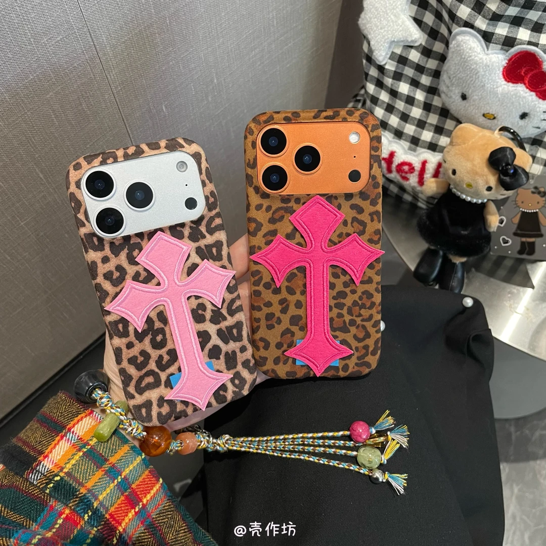 【华为苹果】甜酷棕色豹纹十字架适用iPhone17pro/mate70手机保护壳