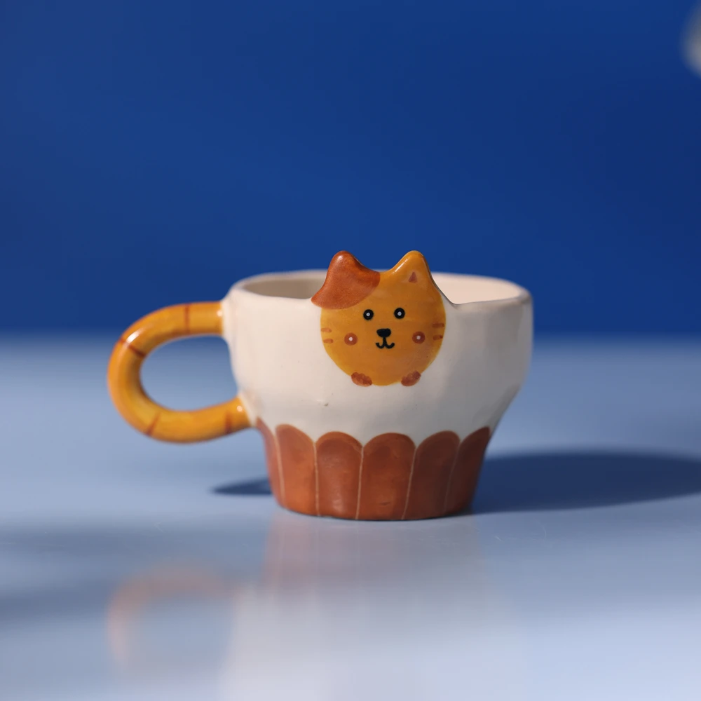245陶瓷马克杯居家办公水杯可爱创意手绘立体猫咪