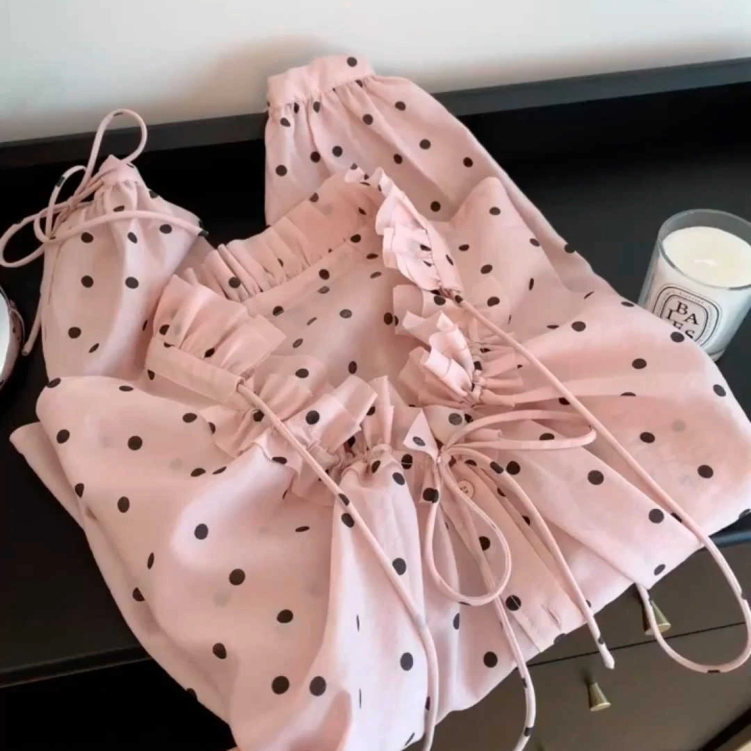 粉色甜心波点花边拼接温柔绑带衬衫女春季设计感小众长袖宽松上衣